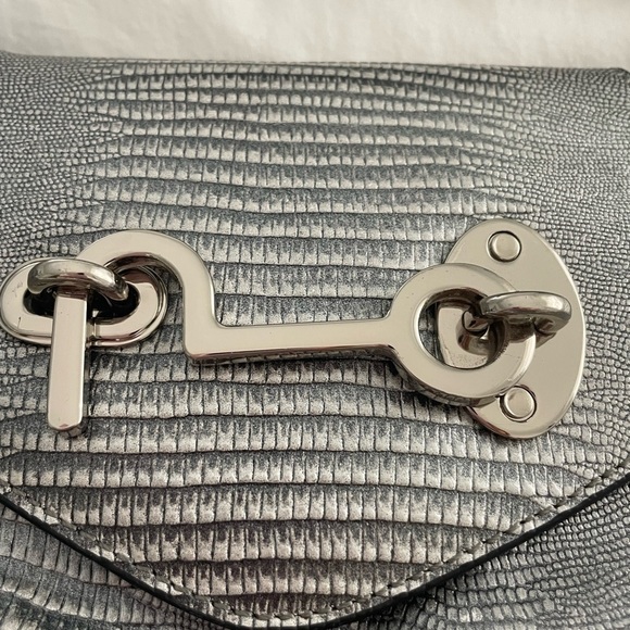 Charlie Lapson Silver Reptile Print Shoulder Bag Purse NWT - Picture 3 of 9